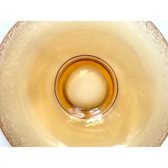 Rolled Edge Lotus Etched Vintage Glass Console Bowl | Depression Glass - Picture 5 of 9